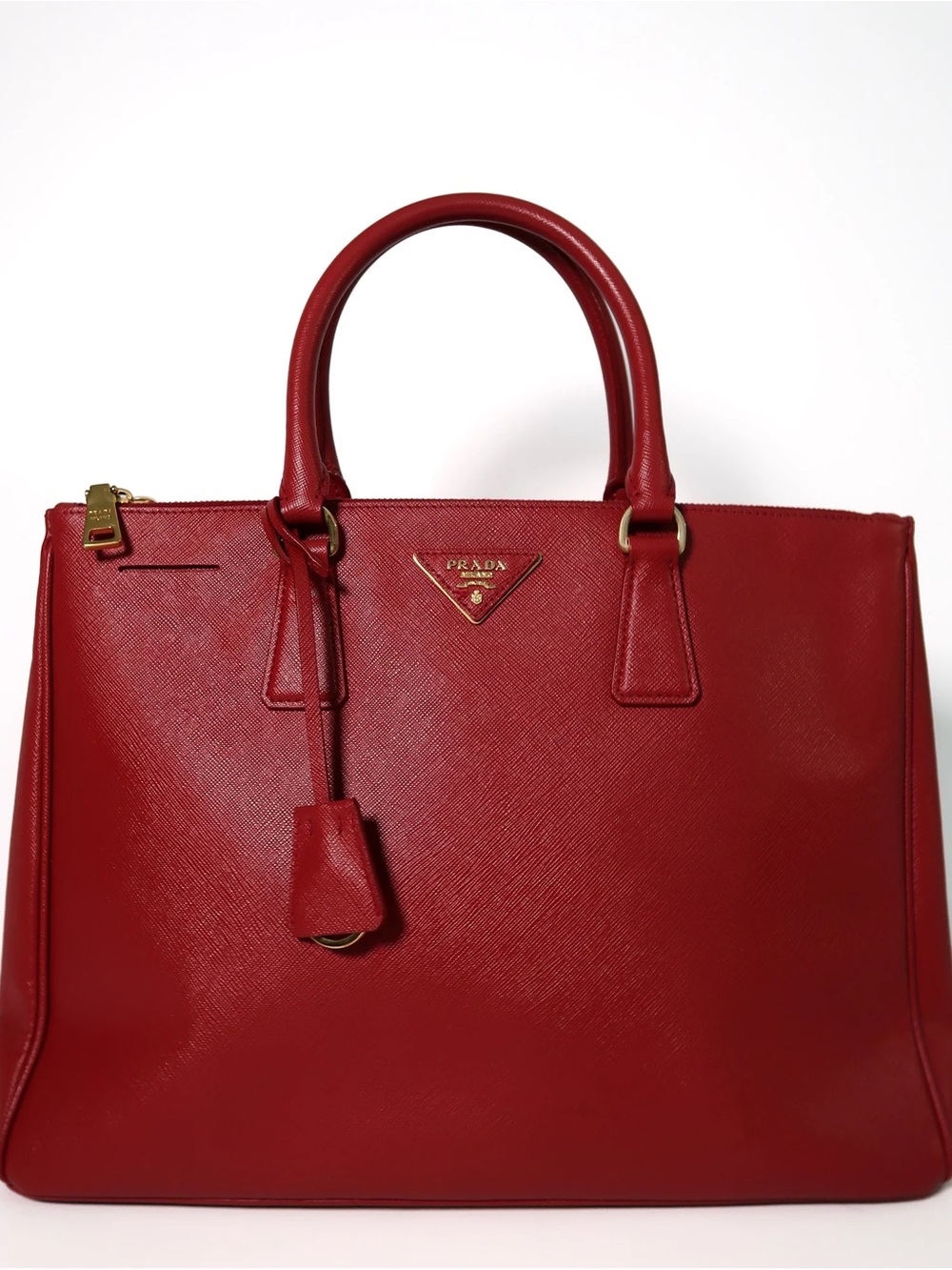 Prada Red Saffiano Leather Tote with Gold Hardware